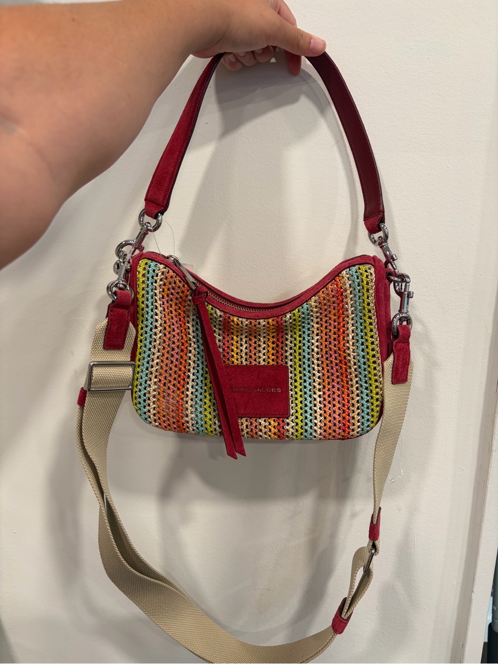 Marc Jacobs Multicolor Woven Shoulder Bag with Burgundy Trim
